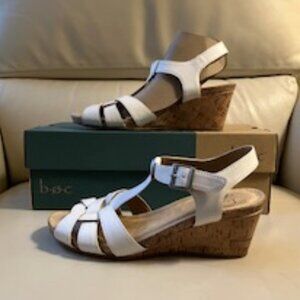 BOC Born Jaquet Womens Size 7M White Ankle T Strap Cork Wedge Sandals Shoes